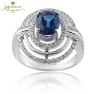 White Gold Oval Cut Sapphire & Brilliant Cut Diamond Ring - 2.22ct