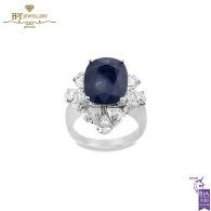 White Gold Oval Cut Deep Blue Sapphire & Pear Cut Diamond Ring - 7.65 ct