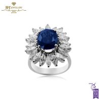 White Gold Oval Cut Sapphire & Marquise Cut Diamond Ring - 5.11 ct