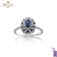 White Gold Oval & Brilliant Cut Sapphire with Brilliant Cut Diamond Ring - 0.77ct