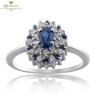 White Gold Oval & Brilliant Cut Sapphire with Brilliant Cut Diamond Ring - 0.77ct