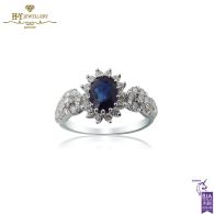 White Gold Oval Cut Sapphire & Brilliant Cut Diamond Ring - 1.77 ct