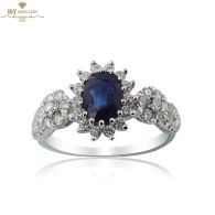 White Gold Oval Cut Sapphire & Brilliant Cut Diamond Ring - 1.77 ct