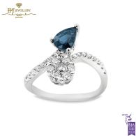 White Gold Pear Cut Sapphire & Brilliant Cut Diamond Ring - 1.63 ct