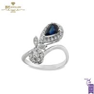 White Gold Pear Cut Sapphire & Brilliant Cut Diamond Ring - 1.22ct