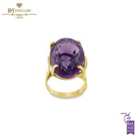 Yellow Gold Oval Cut Large Amethyst Ring - 7.60 ct