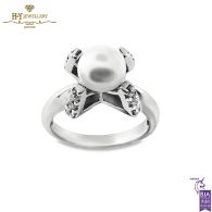 White Gold  Pearl & Brilliant Cut Diamond Ring - 0.24 ct