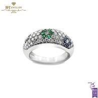 White Gold Brilliant Cut Ruby, Sapphire, Emerald & Diamond Ring - 1.31ct