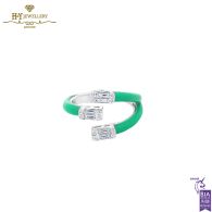 White Gold Claw Baguette Diamond Green Enamel Ring - 0.35ct