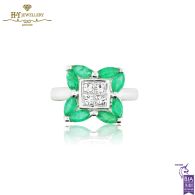 White Gold Marquise Cut Emerald & Brilliant Cut Diamond Ring - 1.55 ct