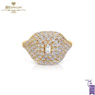 Yellow Gold Baguette & Round Cut Diamond Signet Ring - 1.09ct