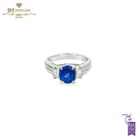 Platinum Oval Sapphire Cut & Baguette Diamond Cut Ring - 0.40ct