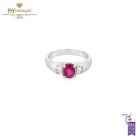 Platinum Oval  Cut Ruby & Mix Cut  Diamond Ring - 1.50ct