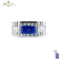 White Gold Rectangular Sapphire Cut & Baguette Diamond Cut Ring - 3.94ct