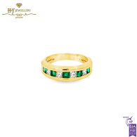 Yellow Gold Square Mixed Cut Emerald & Princess Diamond Ring - 0.45ct