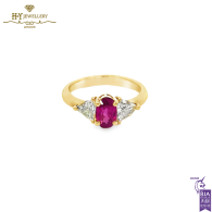 Yellow Gold Oval Mixed Cut Ruby and Diamond Ring  - 1.10ct