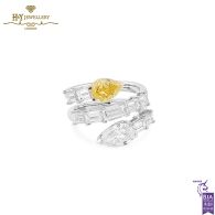 White Gold Pear Cut Fancy Intense Yellow & White Diamond Snake Design Ring - 4.22 ct