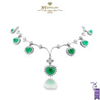 White Gold Heart Cut Emerald & Brilliant Cut Diamond Necklace & Earring Set - 10.42 ct