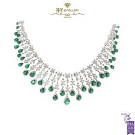 White Gold Mix Cut Diamond & Pear Cut Emerald  Set - 64.74ct