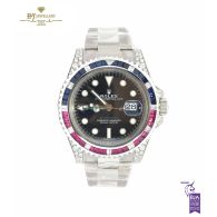 Rolex GMT-Master II Steel Aftermarket Diamonds with Rubies & Sapphires - ref 116710LN