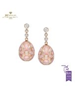 Fabergé Heritage Rose Gold Diamond & Pink Guilloché Enamel Egg Drop Earrings