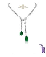 White Gold Pear Cut Emerald & Mix Cut Diamond Classic Sweeping Necklace - 5.94ct