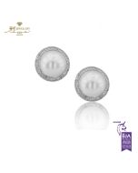 White Gold South Sea Pearl & Brilliant Cut Diamond Earrings - 0.78ct