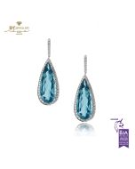 White Gold Pear Cut Blue Topaz & Brilliant Cut Diamond  Earring - 15.20ct