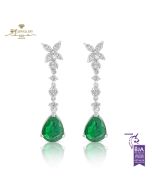 White Gold Pear Cut Emerald & Brilliant Cut Diamond Earrings - 3.59 ct