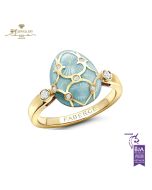 Fabergé Heritage Yellow Gold Diamond & Turquoise Guilloché Enamel Egg Ring 