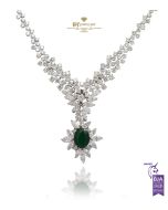 White Gold Oval Cut Emerald & Mix Cut Diamond Necklace - 7.67ct