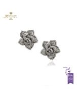 White Gold Brilliant Cut Diamond Flower Stud Earrings - 1.00ct