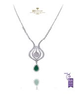 White Gold Pear Cut Emerald & Brilliant Cut Diamond Necklace - 2.29ct