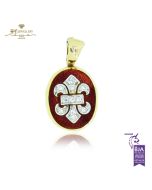 Yellow Gold Brilliant Cut Diamond Red Enamel Pendant - 0.25ct