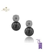 White Gold Tahiti Sea Pearl & Brilliant Cut Diamond Earrings -1.00ct