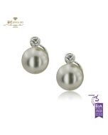 White Gold Pearl & Brilliant Cut Diamond Stud Earrings - 0.39ct