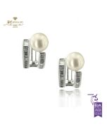 White Gold Pearls & Diamond Earrings - 0.91ct