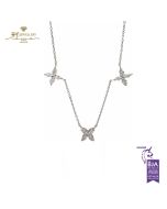 White Gold Brilliant Cut Diamond Trio Flower Necklace - 0.89ct