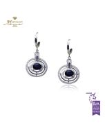 White Gold Oval Cut Sapphire & Brilliant Cut Diamond Earring - 2.85ct