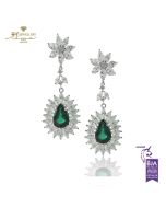 White Gold Pear Cut Emerald with Marquise & Brilliant Cut Diamond  Earrings - 5.88 ct