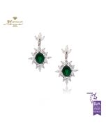 White Gold Oval Cut Emerald & Mix Cut Diamond Drop Venus Design Earrings - 5.89 ct