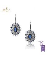 White Gold Oval Cut Sapphire & Brilliant Cut Diamond Earrings - 1.37ct