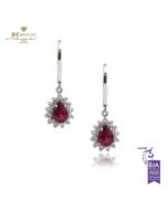 White Gold Pear Cut Ruby & Brilliant Cut Diamond Drop Earrings -2.59ct