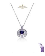 White Gold Oval Cut Sapphire & Brilliant Cut Diamond Pendant - 2.02 ct