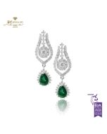 White Gold Pear Cut Emerald & Brilliant Cut Diamond Drop Earrings - 2.35ct