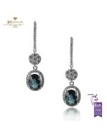 White Gold Oval Cut Sapphire & Brilliant Cut Diamonds Drop Earrings - 2.54ct