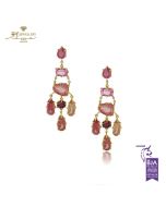 Yellow Gold Multi Cut Tourmalines Chandelier Earrings 