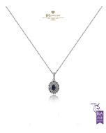 White Gold Oval Cut Sapphire & Brilliant Cut Diamond Pendant - 0.70ct