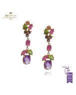 Yellow Gold Mix Cut Amethyst, Topaz, Peridot and Citrine Drop Chandelier Earrings 