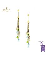 Yellow Gold Mix Cut Colored Gemstones Earrings 